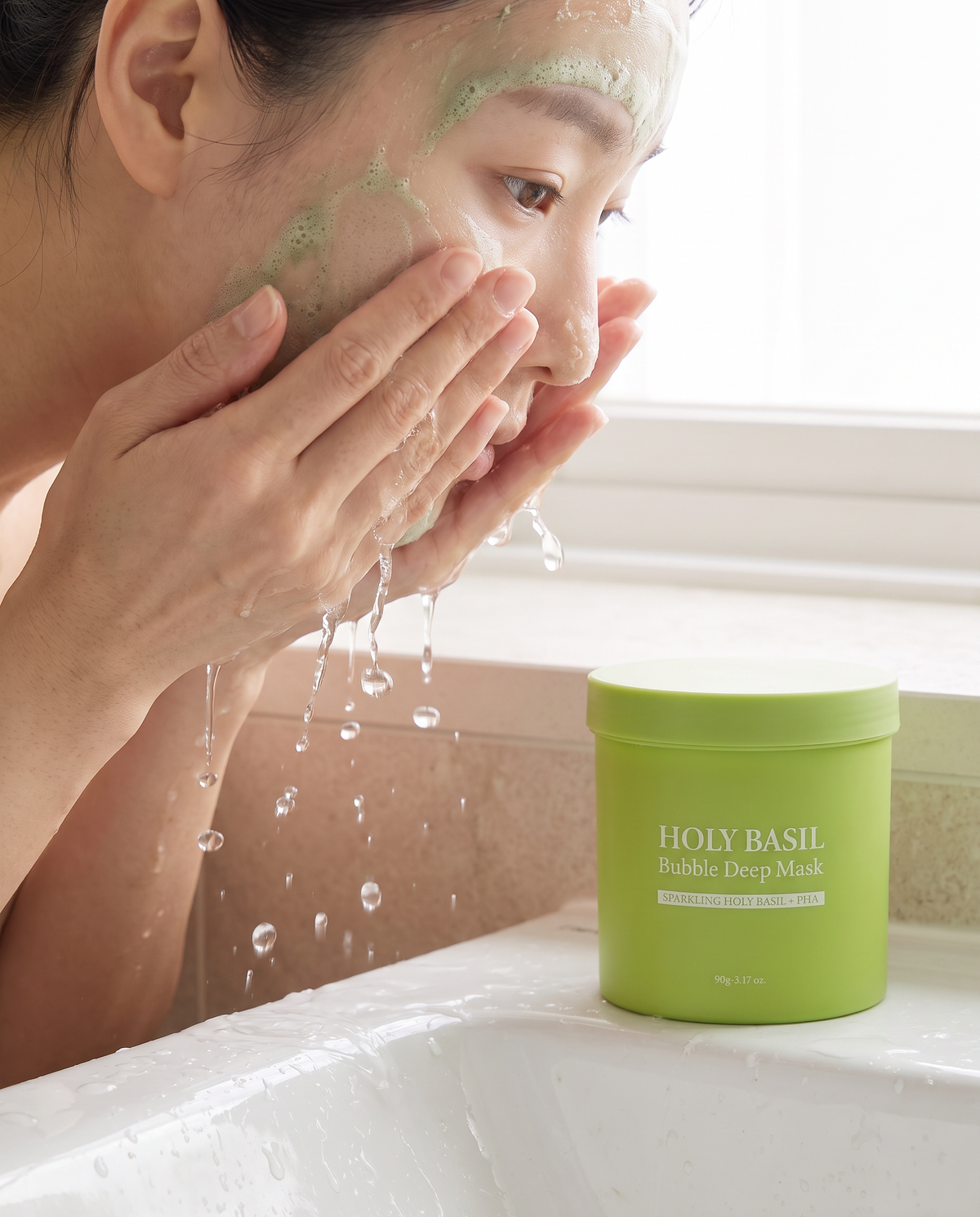 Step 3: massage the foam in, then rinse off with lukewarm water